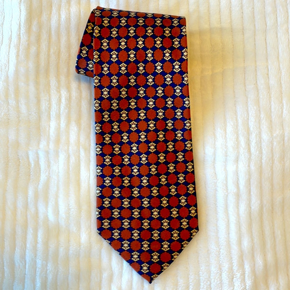 Burberry London Brunt Orange Geometric Monogram Silk Tie Necktie.